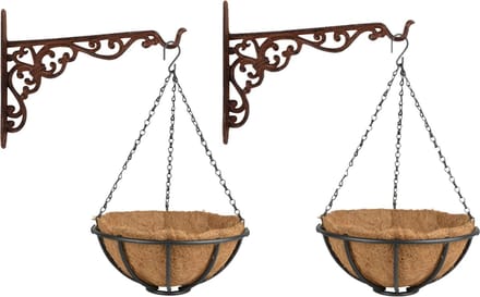 Set van 2x stuks Hanging baskets 30 cm met muurhaken - Complete hangmand set van metaal