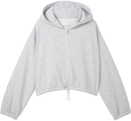 Tom Tailor - Korte hoodie-sweatjack met trekkoord - Maat 152 - Light Stone Grey Melange