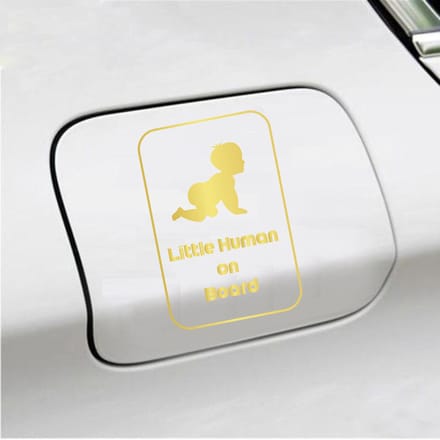 Bumpersticker - Little Human On Board - 15 X 10 - Goud