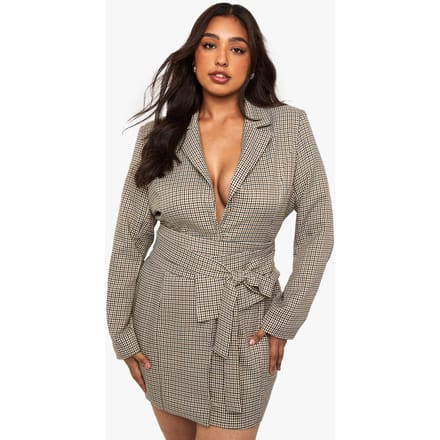 boohoo Dames Plus Obi Check Blazer Jurk | Steen | Maat: 54