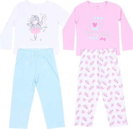 2x pastelkleurige pyjama - bloemen
