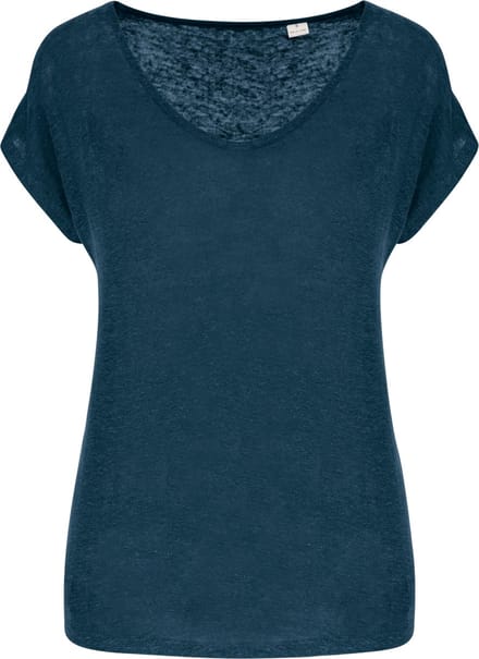 Spasso Linnen dames-t-shirt V-hals SP321 - Peacock Blue - S