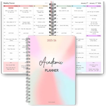 Academische Planner 2025-2026 A5 - Wekelijkse Tijdblok Indeling & Maand-/Jaaroverzicht