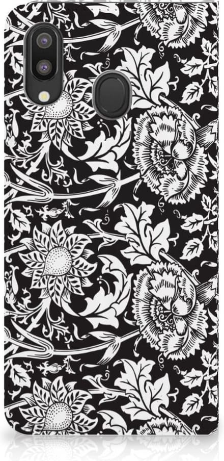 Standcase Hoesje voor Samsung Galaxy M20 Smart Cover Black Flowers