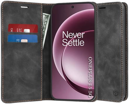 Hoesje geschikt voor OnePlus 15 - Techsuit Confy Book Wallet Case - Zwart