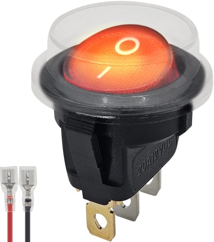 ProRide Wipschakelaar ON-OFF KCD2-12 - met Beschermkapje en Aansluitkabel - 3-pins - Rond - 12V/20A - Rood