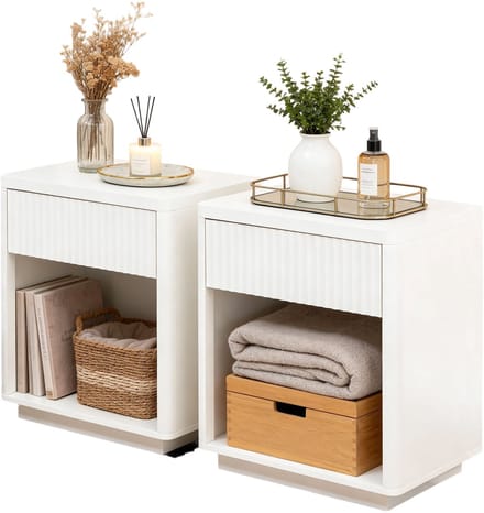 Clruro Nachtkastjes - 2 Stuks - Met Lade en Open Vak - Ribbelfront - Hout