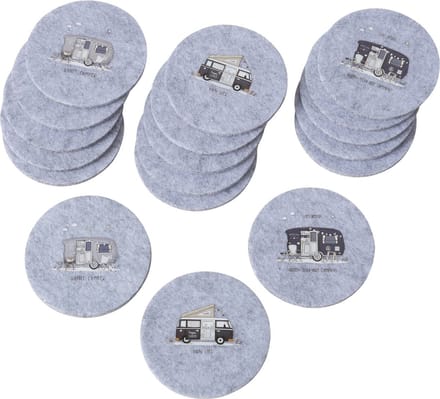 Boltze Home Onderzetter vilt Vanlife camper 6 stuks - dia 10 cm - grijs