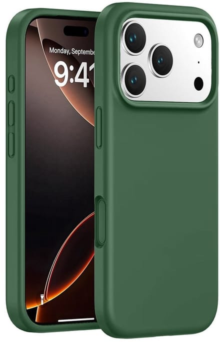 Mobiq - Liquid Siliconen Hoesje geschikt voor iPhone 17 Pro Max - donkergroen