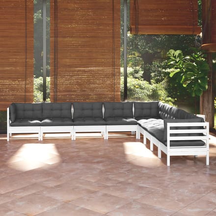 vidaXL - 9-delige - Loungeset - met - kussens - massief - grenenhout - wit