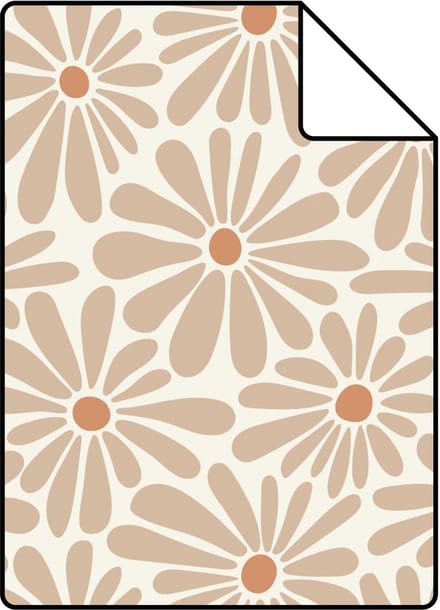 Proefstaal ESTAhome behang madeliefjes warm beige - 26.5 x 21 cm - 131148-S