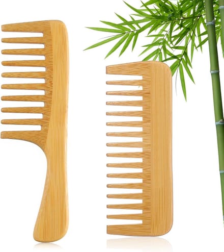 2x Houten Kam met Brede Tanden voor Krullend Haar - Anti-statisch & Bamboe