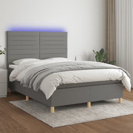 vidaXL - Boxspring - met - matras - en - LED - stof - donkergrijs - 140x190 - cm