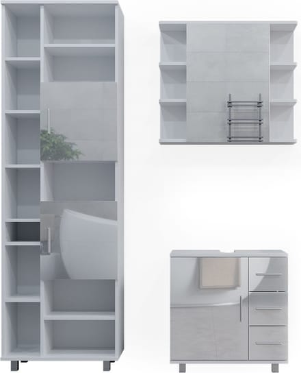 Vicco Badkamermeubel set Ilias, Wit Hoogglans, 3-delig