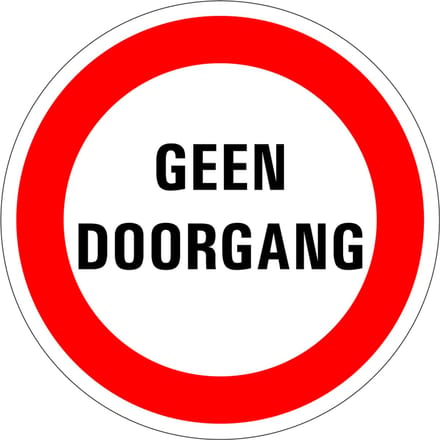 Geen doorgang verbodsbord, kunststof 100 mm