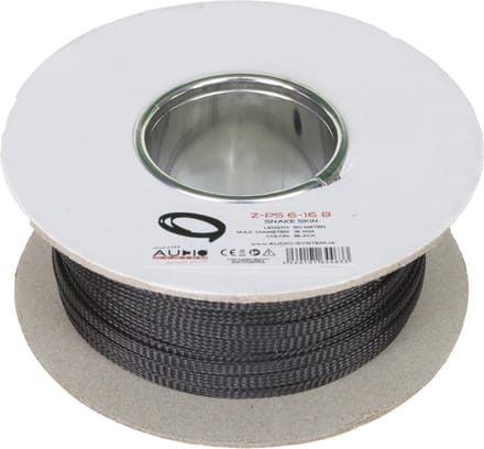 AUDIO SYSTEM Professionele gevlochten kous. Rol van 50 mtr. Diameter 6 tot 16 mm Zwart