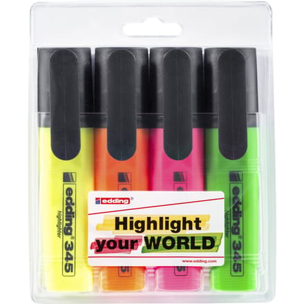 Edding 345 markeerstift 4 stuk(s) Groen, Oranje, Roze, Geel Beitelvormige punt