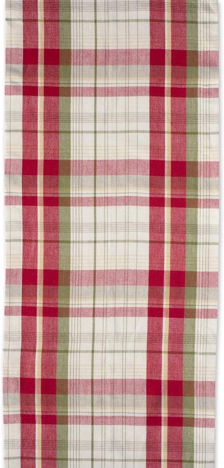 Linnen Tafelblad Essentials, Katoen, Taupe/Rood, Tafelloper, 14x108