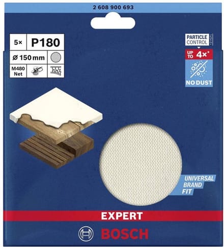 Bosch Accessories EXPERT M480 2608900693 Schuurnet voor excentrische schuurmachine Ongeperforeerd Korrelgrootte (num) 180 (Ø) 150 mm 5 stuk(s)