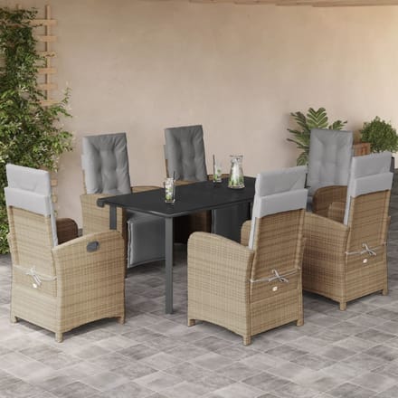 vidaXL - 7-delige - Tuinset - met - kussens - poly - rattan - beige