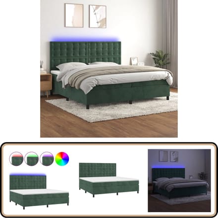 vidaXL - Boxspring - met - matras - fluweel - donkergroen - 200x200 - cm
