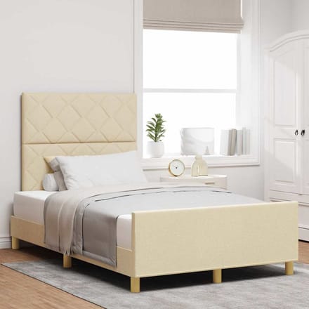 vidaXL - Bedframe - met - hoofdeinde - Crème - 120 - x - 200 - cm - Stof