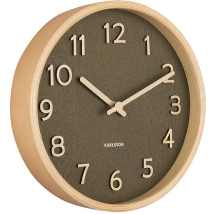 Karlsson Wandklok Pure Wood - Small - Nerven Mosgroen - Ø22cm - Modern