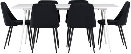 Silar eethoek tafel 90x180cm en 6 velours stoelen wit.