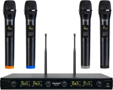 Quad-Channel Draadloos Microfoonsysteem met 4 Handheld Microfoons voor Karaoke, DJ, en Bruiloften