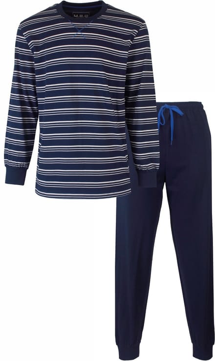 MEQ Heren Pyjama - Gestreept Dessin - Borstzakje - Blauw - Maat M