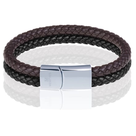 Memphis Dubbele leren armband Duo Color Zilver Zwart Bruin-20cm