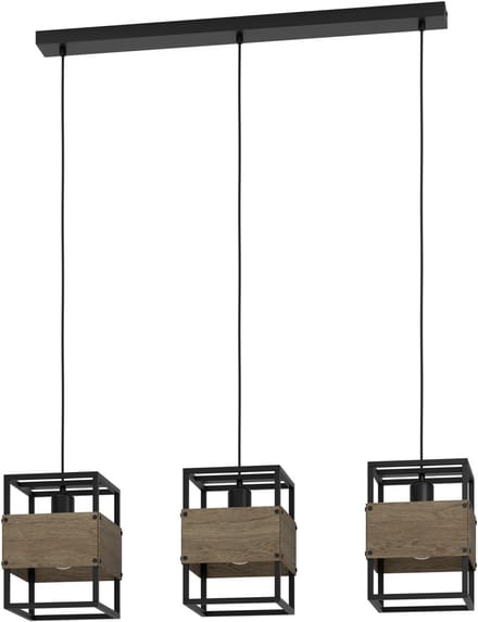 EGLO Evesham Hanglamp - E27 - 89,5 cm - Zwart|Bruin - Staal|Hout