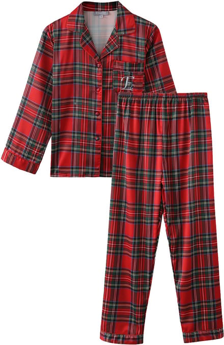 Emilie collection - pyjama - pyjamaset lang - geruit - rood - satijn -L