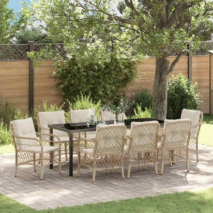 vidaXL - Tuin - Eettafel - Set - 9 - st - Beige - poly - rattan