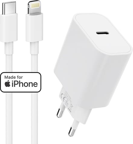 Usb C Adapter + usb-C naar Lightning Kabel - Gecertificeerd MFI Apple Oplader - Super Snellader - Geschikt voor Oplader iPhone 14, 13, 12, 11, X, Pro, Max en iPad 2022 t/m 2017