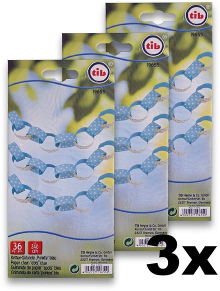 3 Stuks - TIB Papieren Feestslinger – Blauw met Stippen – 2,4 meter per stuk