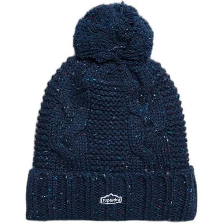 Superdry Kabelgebreide Beanie met Pompon Blauw Grootte: 1SIZE