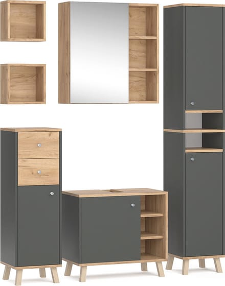Vicco Badkamermeubel set Senyo, Antraciet, 6-delig