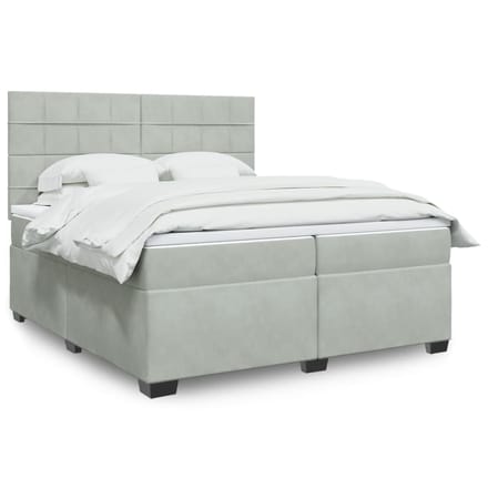 vidaXL - Boxspring - met - matras - fluweel - lichtgrijs - 200x200 - cm