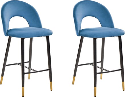 FALTON - Barkruk - Blauw - Fluweel