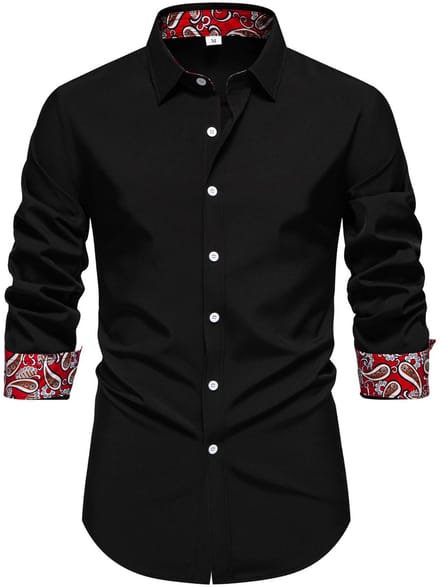 ALLTHEMEN Mannen Bloemetjes Patchwork Overhemd - Slank Passend Lange Mouwen - L