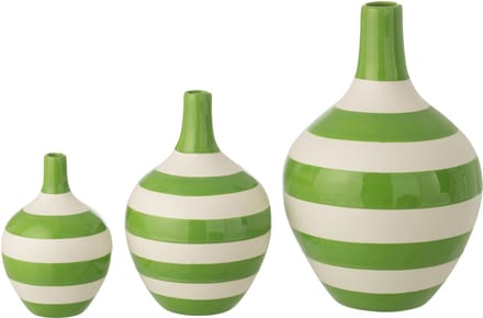 J-Line vaas Gestreept - porselein - wit/groen - set van 3