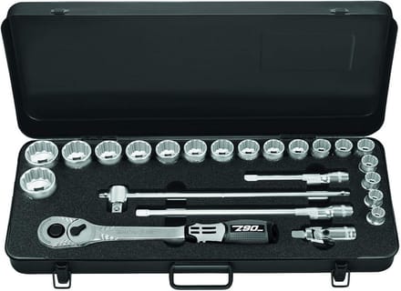 Dopsleutelset 1/2 inch (12,5 mm) met 12-kant doppen en 90-tands ratel