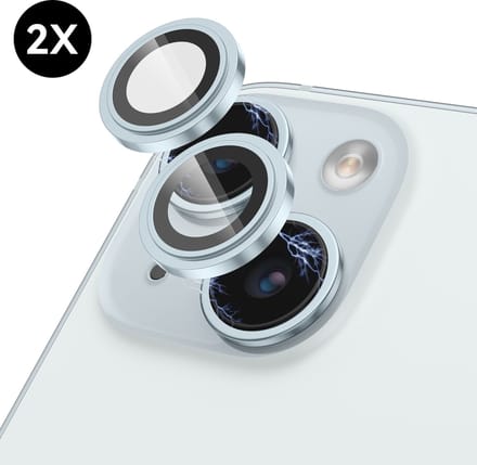 2x Camera Lens Screen Protector geschikt voor iPhone 15 / iPhone 15 Plus Camera Lens Screen Protector - Screenprotector - Blauw - Aluminium - Camera Protector geschikt voor iPhone 15 / iPhone 15 Plus - Gehard Glas
