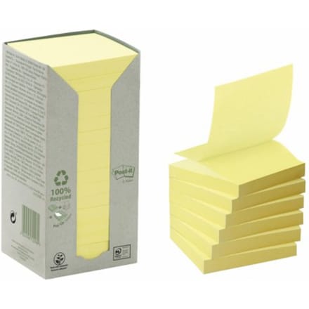Memoblok post-it z-note r330-1t 76x76mm recycled Geel 16 stuks