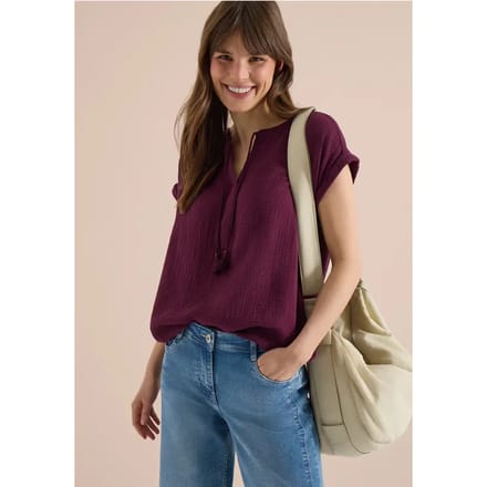 Blouse met gespleten hals in mousseline