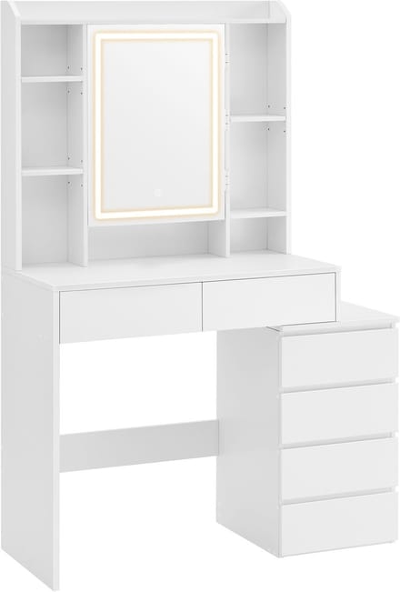 VASAGLE - Kaptafel - Kaptafel met LED-Verlichting - Verstelbare Helderheid - Spiegel en Lades