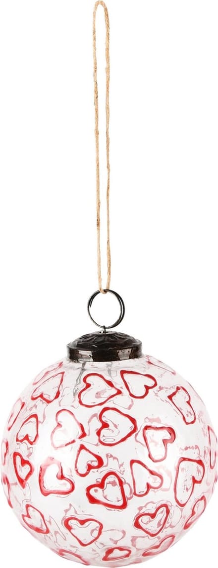 Dekoratief | Hanger bal 'Red Hearts', transparant, glas, 9x9x10cm | A248057