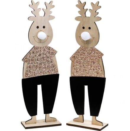 Rendier houten decoratief figuur staand Kerstmis 12×6.5cm H45cm 2st, 2