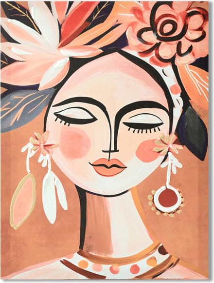 Schilderij vrouw met bloemen 30x40cm